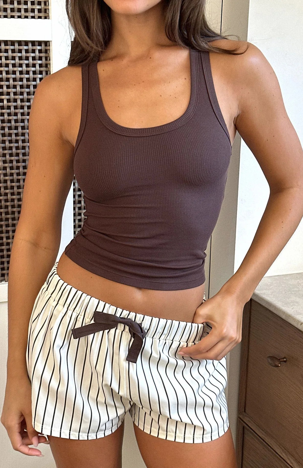 Sweetheart Pyjama Short Cream Choc Stripe