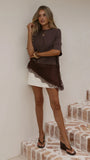 Mirandah Satin Panel T Shirt Chocolate