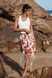 Shelby Midi Fringe Skirt Brown Floral