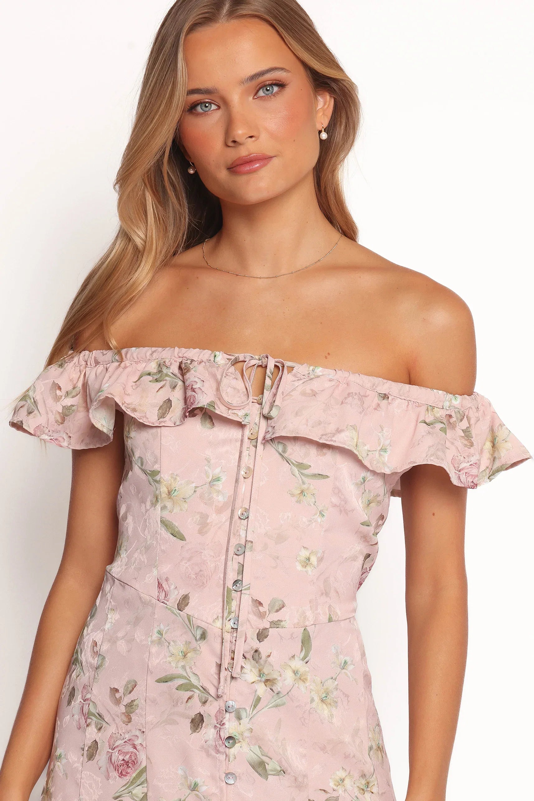 Lauryn Off The Shoulder Midi Dress Blush Rose