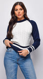 Tasha Color Block Long Cable Knit Long Sleeve Sweater Top Cream