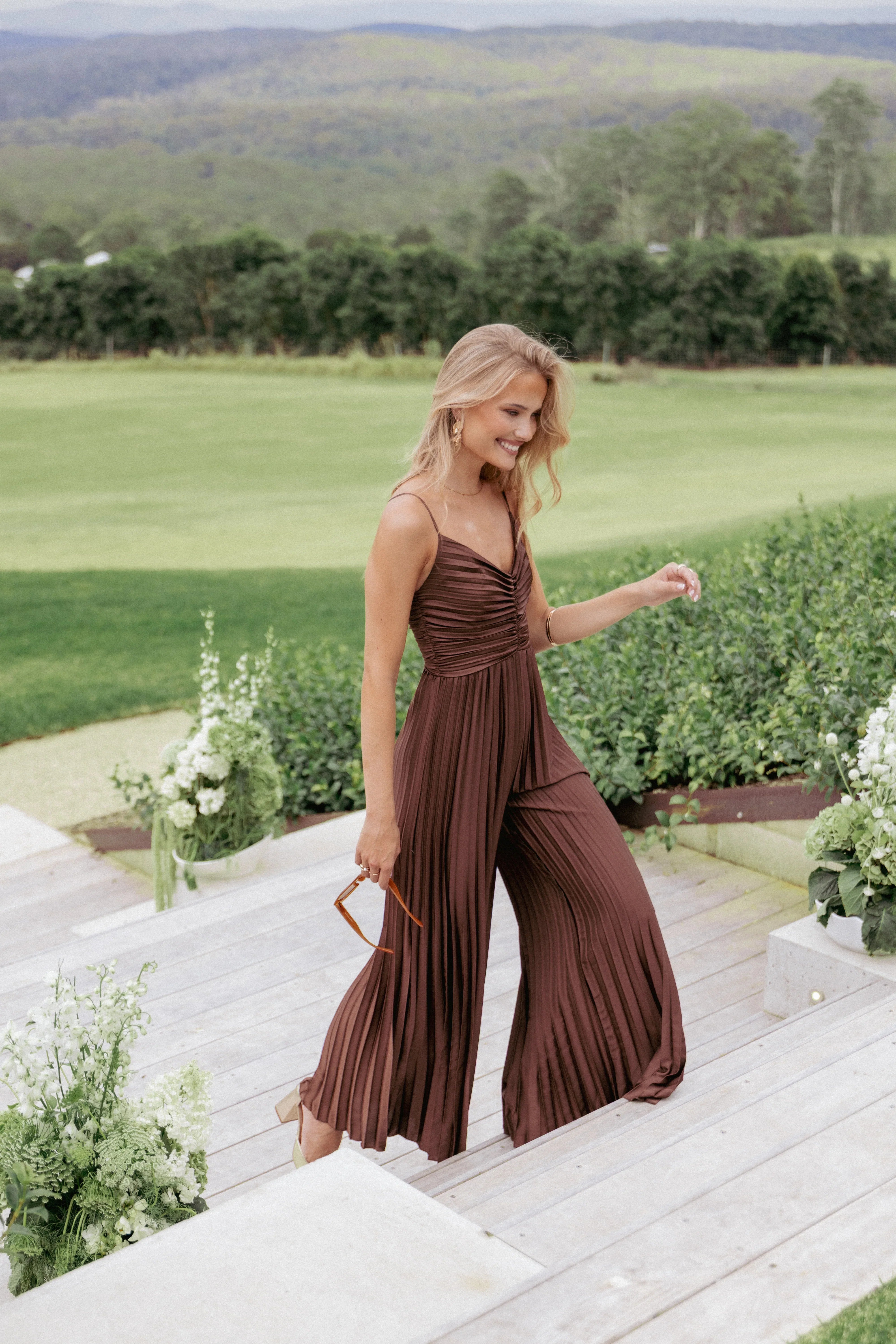 Angelique Pleated Jumpsuit Chocolate Brown