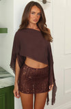 Glitter Mood Sequin Crochet Mini Skirt Chocolate