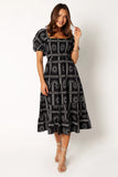 Soliel Puff Sleeve Midi Dress Black Tan