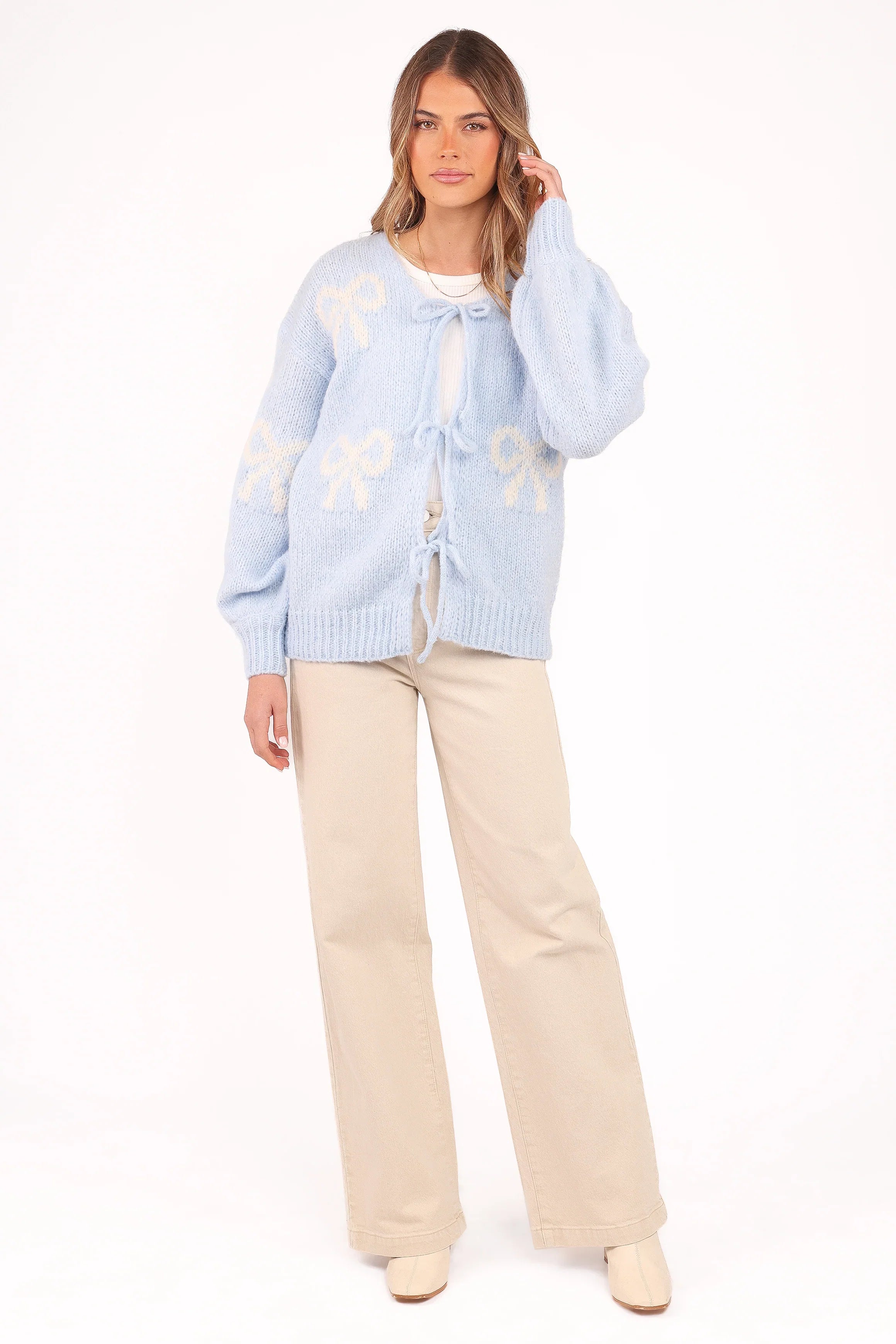 Vienna Bow Cardigan Pale Blue