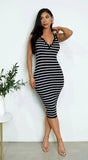 Milana Striped Sleeveless Henley Midi Dress Black