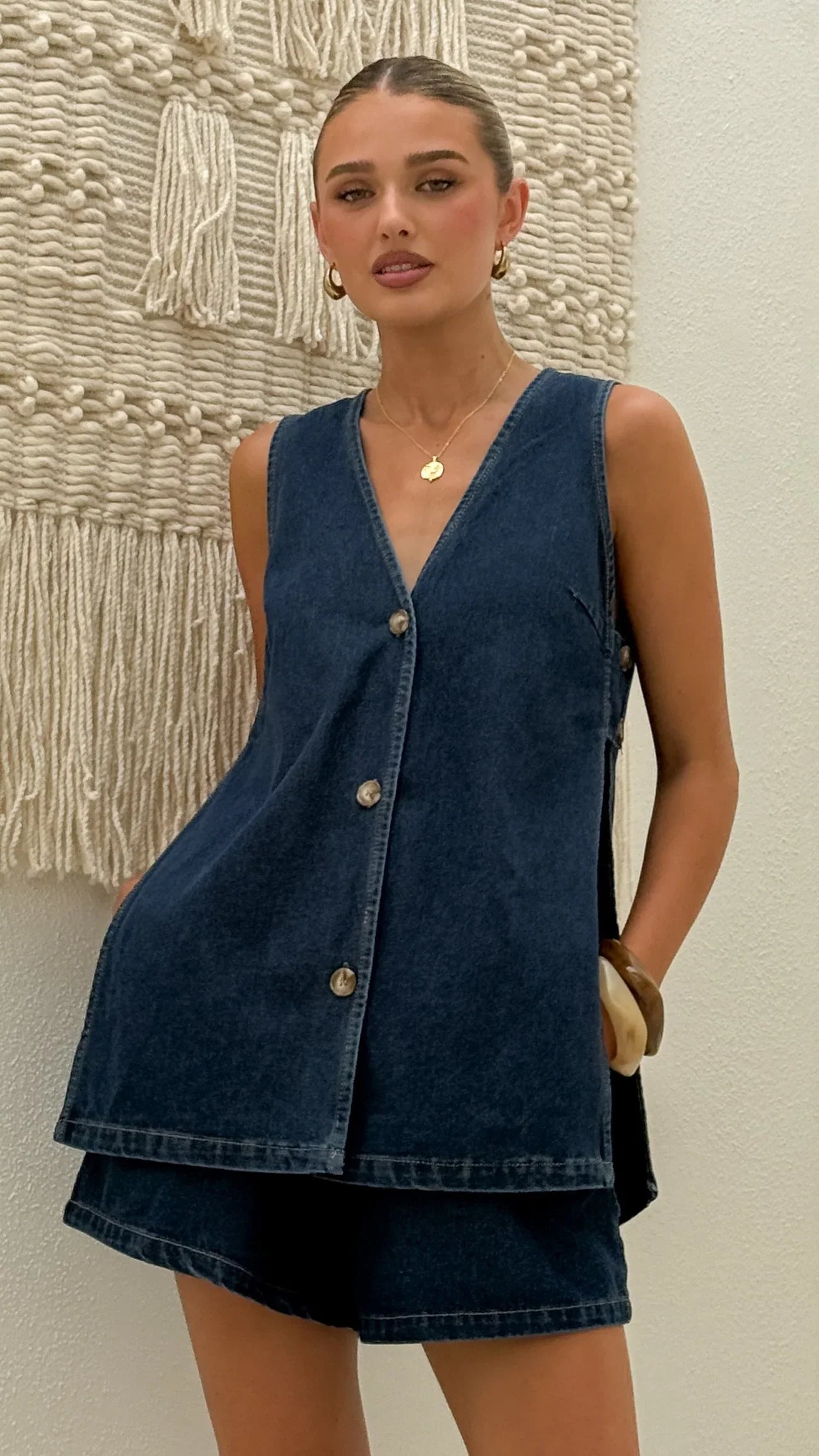 Hayley Vest and Shorts Set Dark Denim