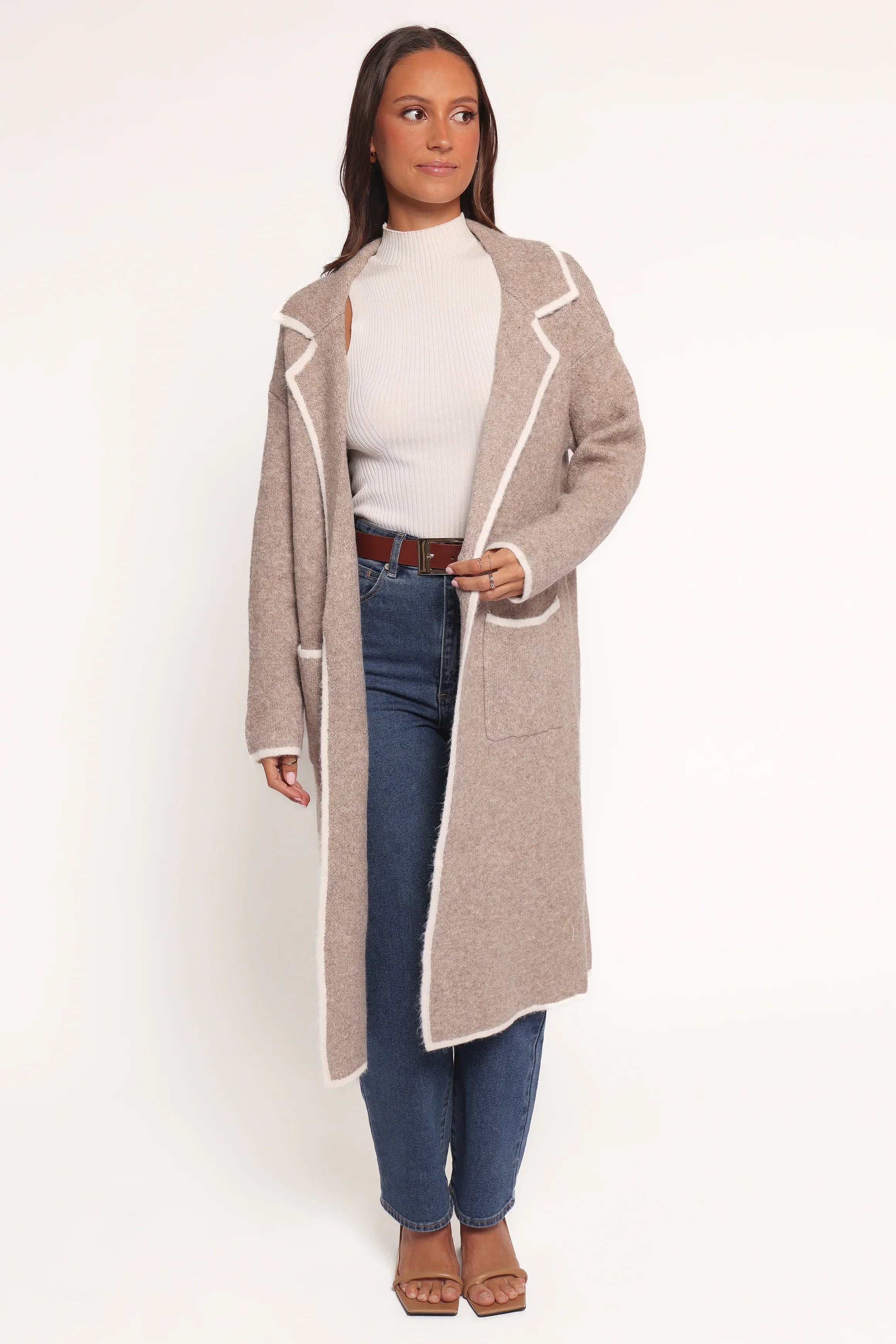 Katia Contrast Trim Coatigan Beige