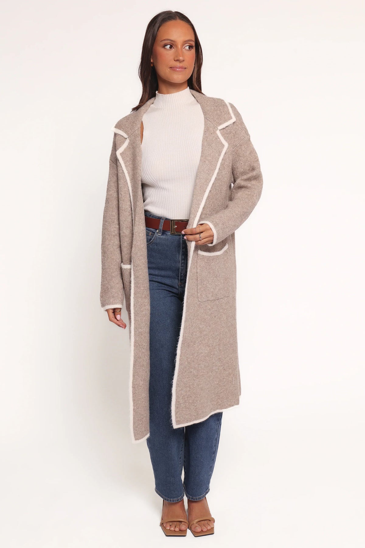 Katia Contrast Trim Coatigan Beige