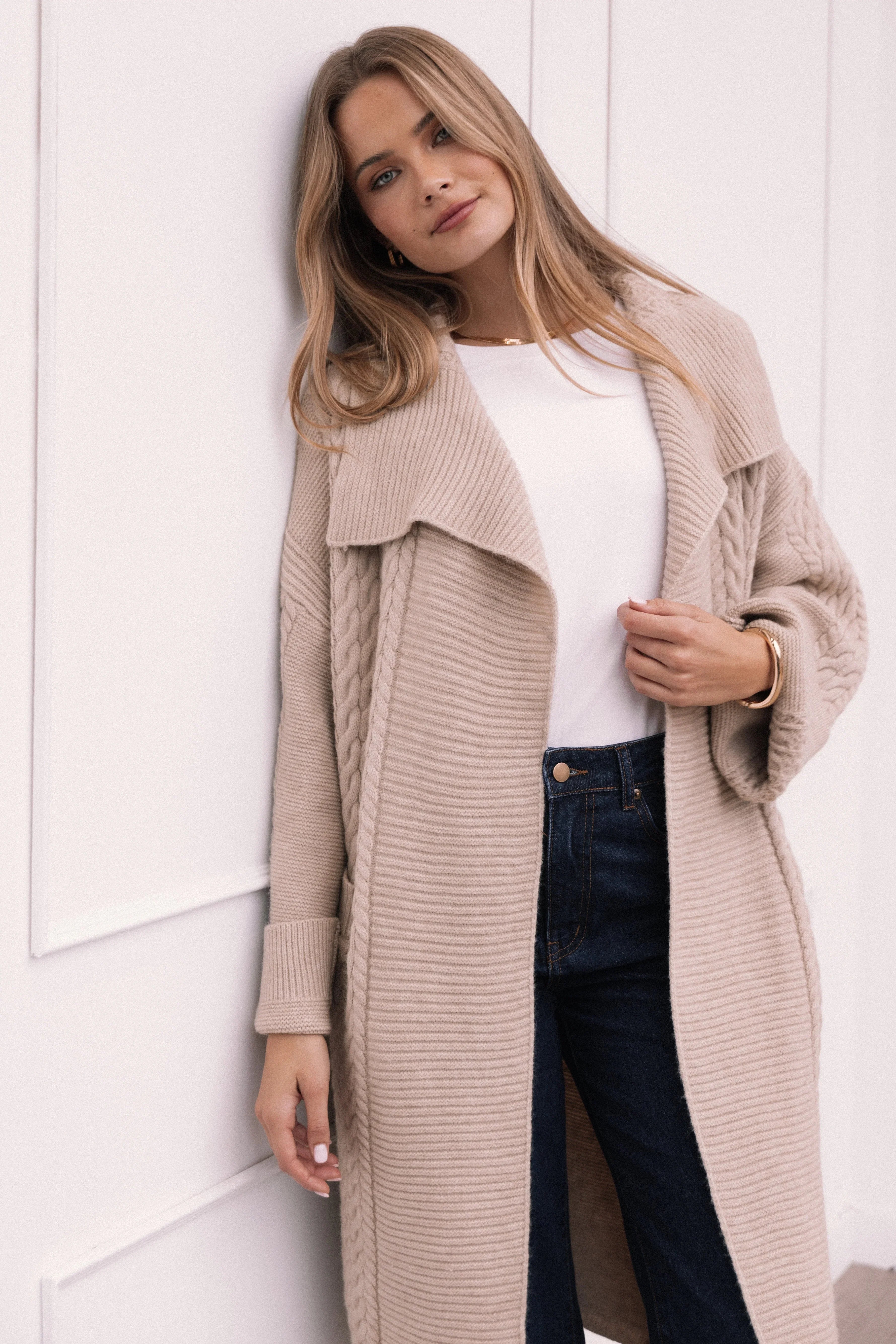 Soma Oversized Open Front Cardigan Beige