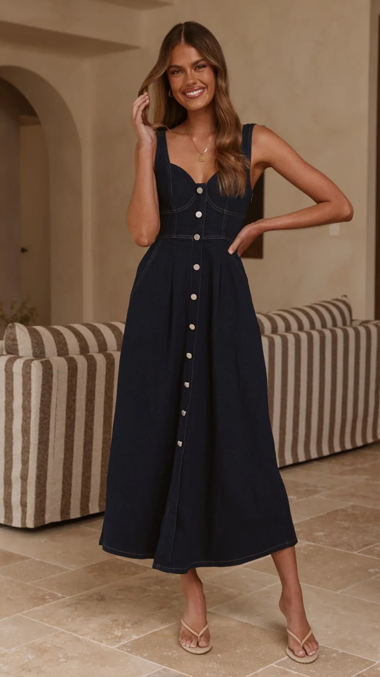 Abrianna Midi Dress Dark Denim