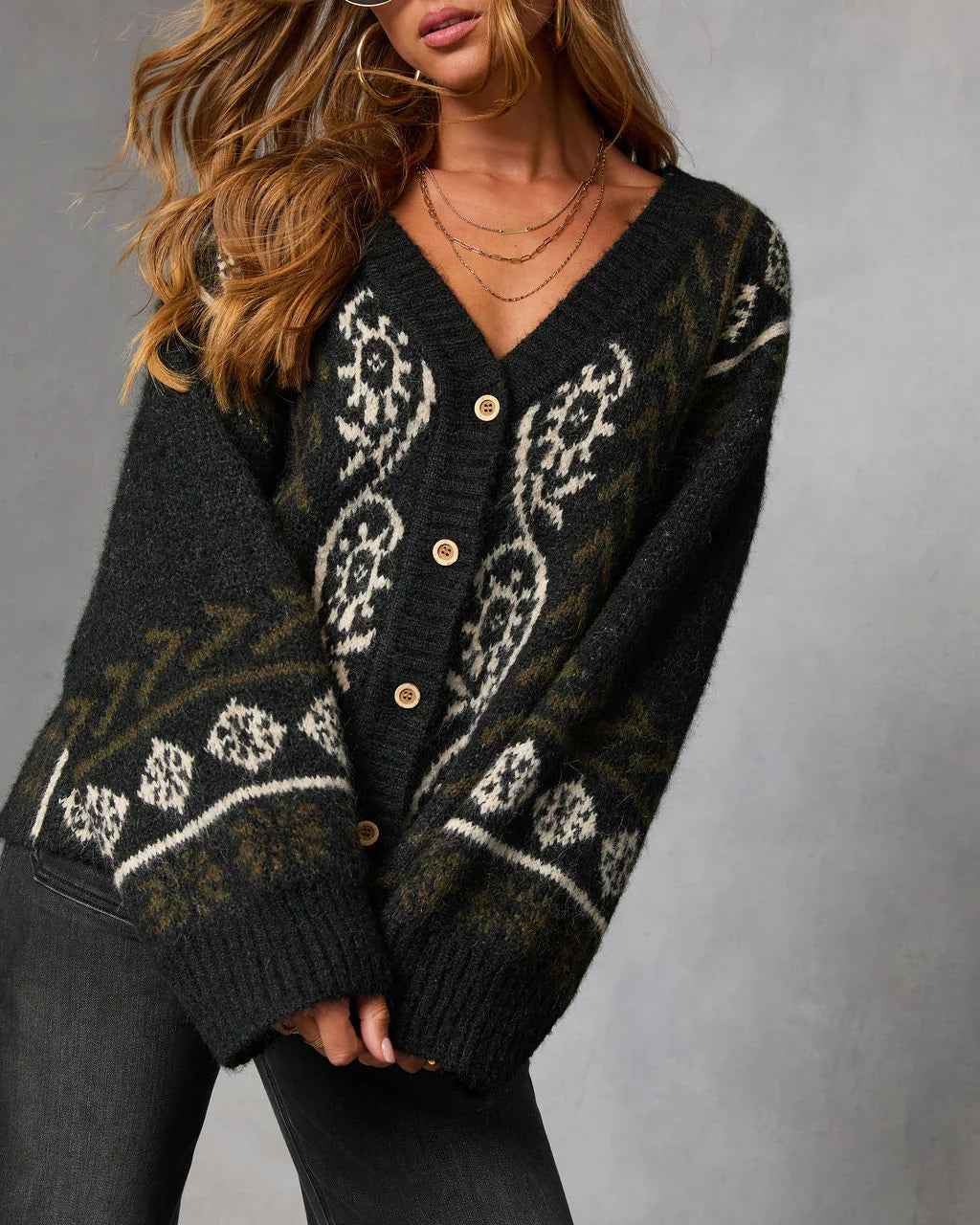 Oat Loop Abstract Print Cardigan
