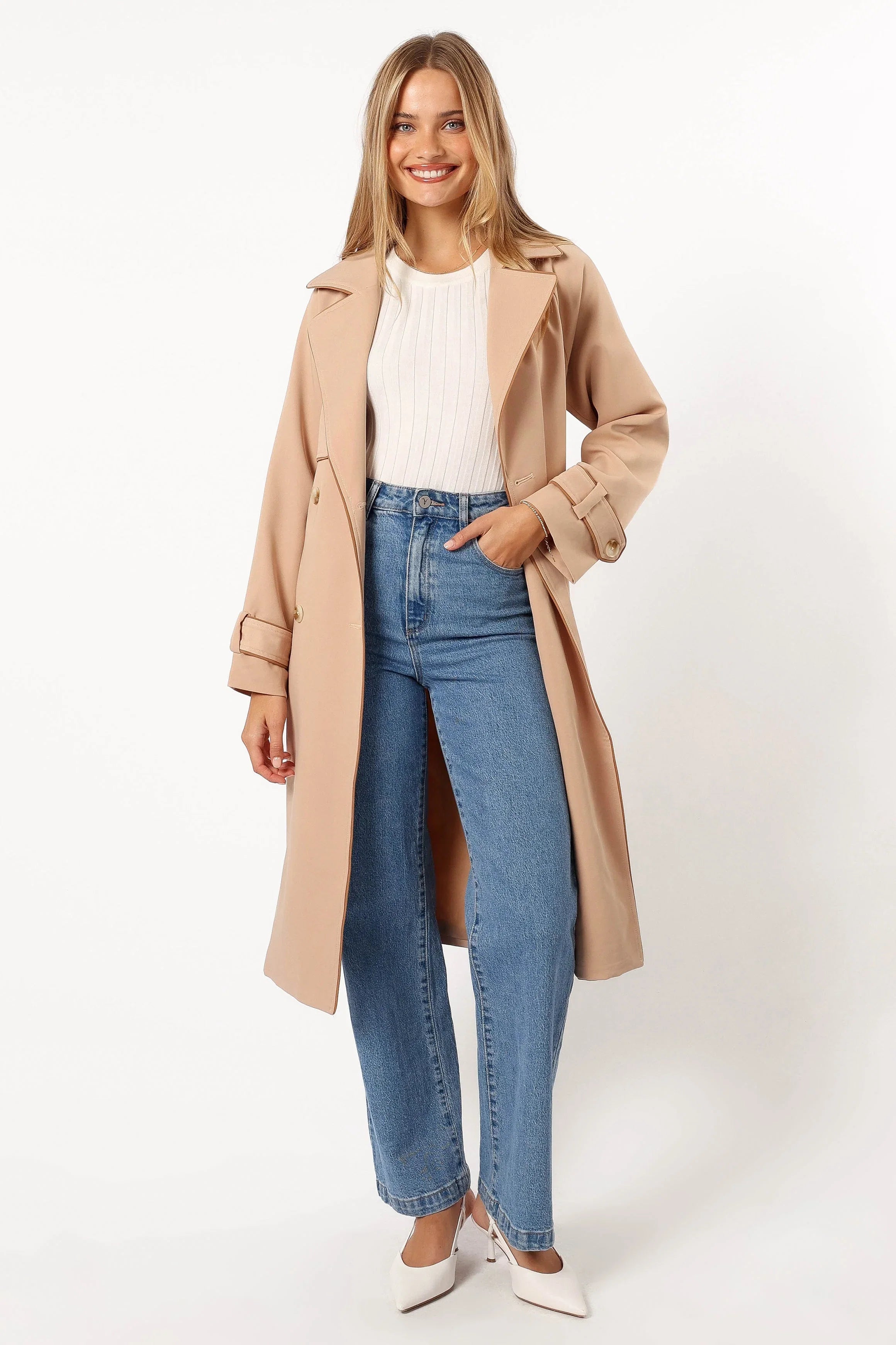Cayenne Contrast Binding Trench Coat Camel