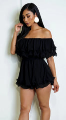 Karli Off Shoulder Ruffled Romper Black