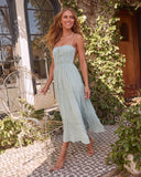 Morning Meadow Ruched Tiered Midi Dress