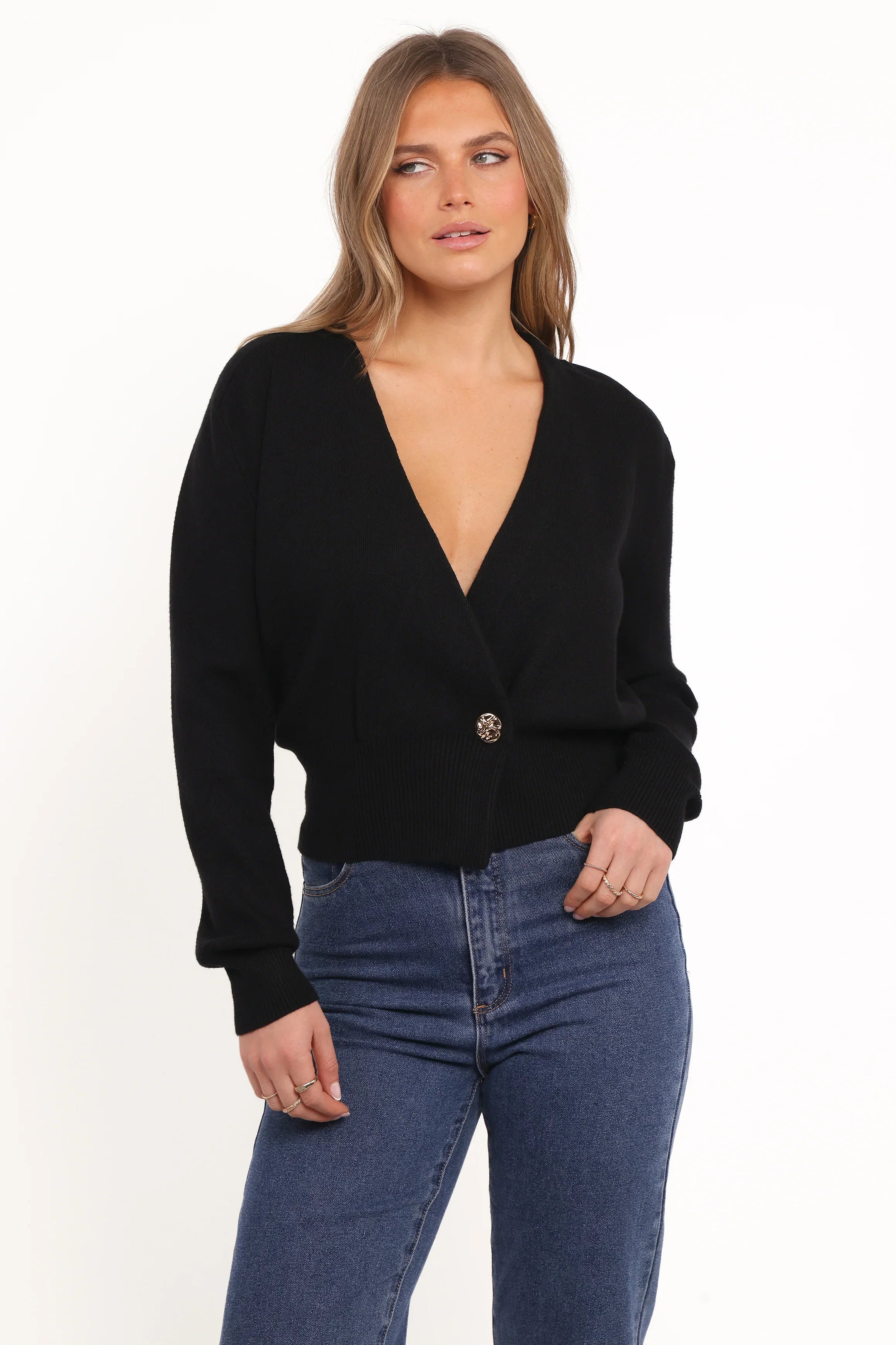 Caterina Button Cardigan Black