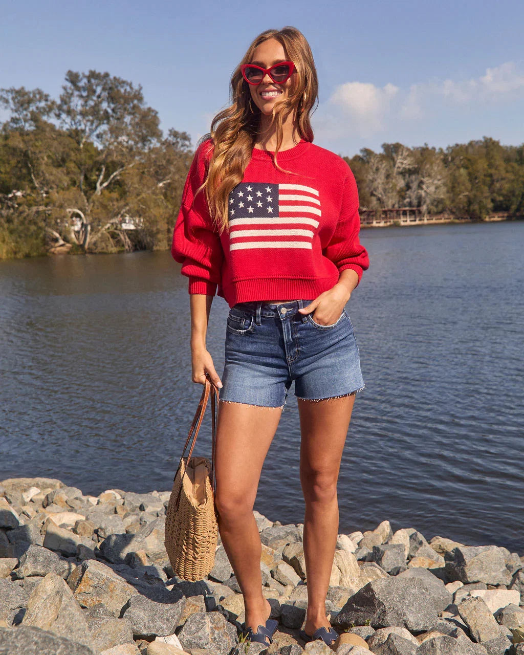 Elouise Cropped Flag Crewneck Sweater
