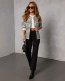 Cozy Together Tweed Denim Panel Button Up Coat