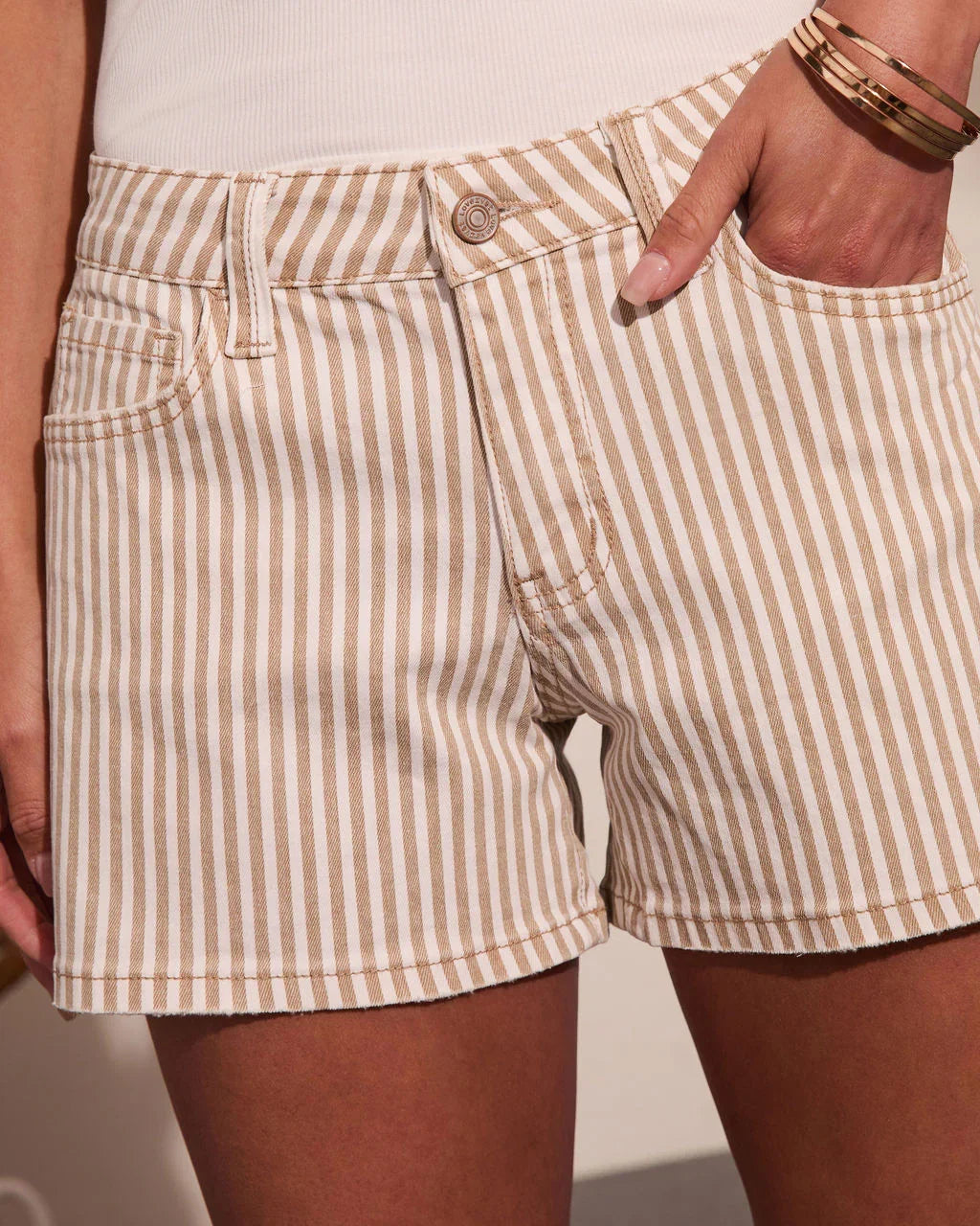 Mirelle Striped Mid Rise Shorts