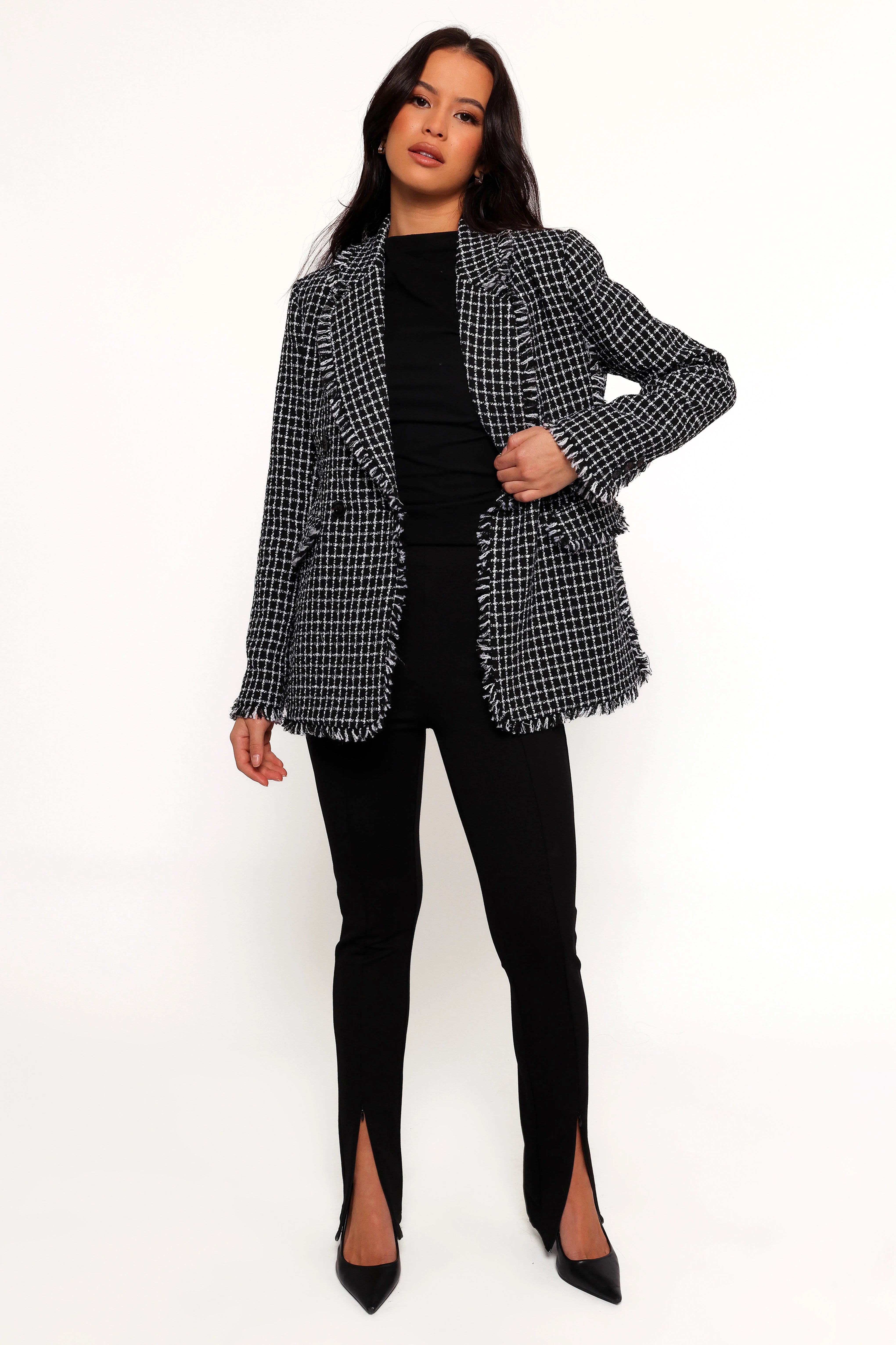 Rocco Hem Blazer Black White