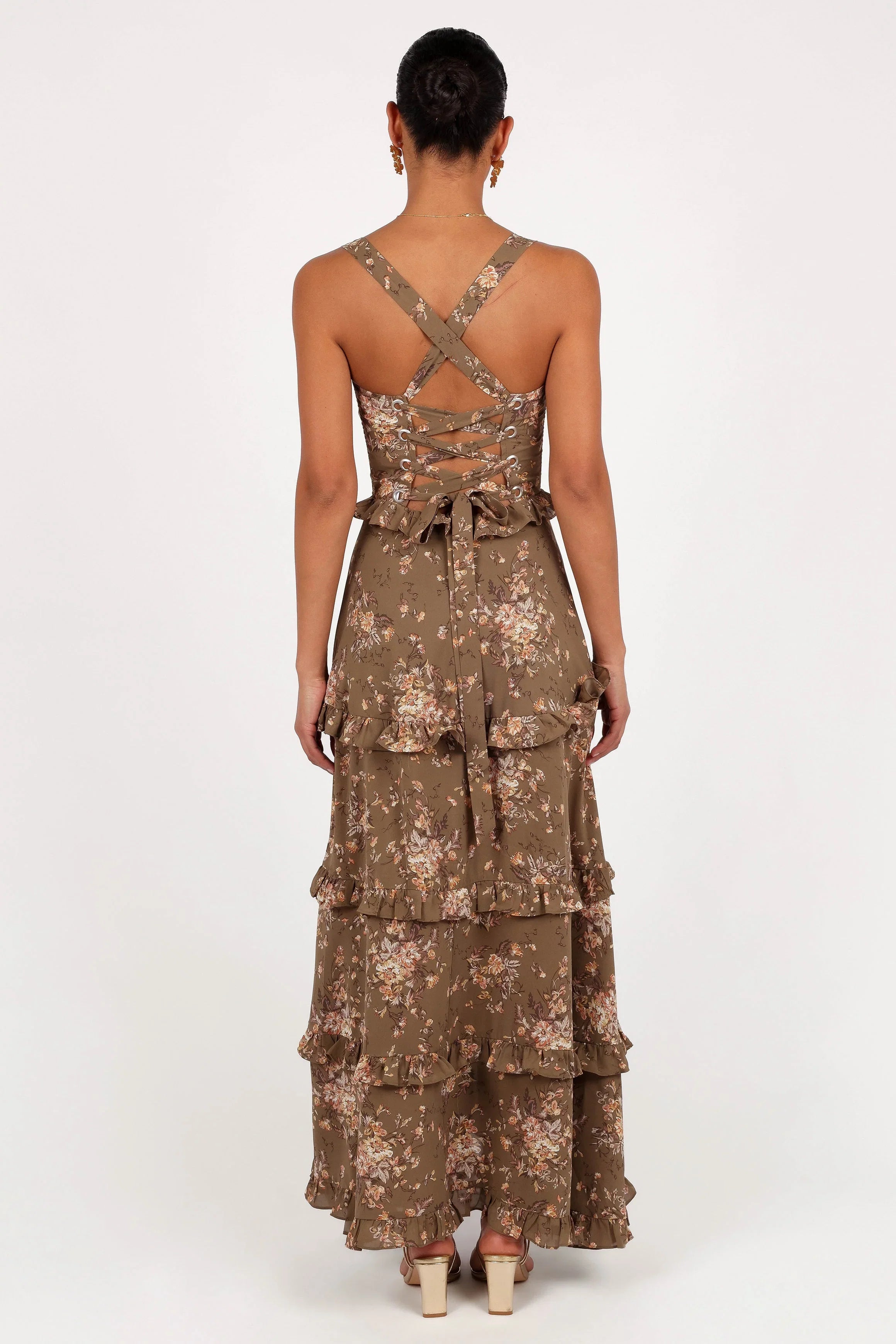 Lillee Tiered Maxi Dress Olive Print