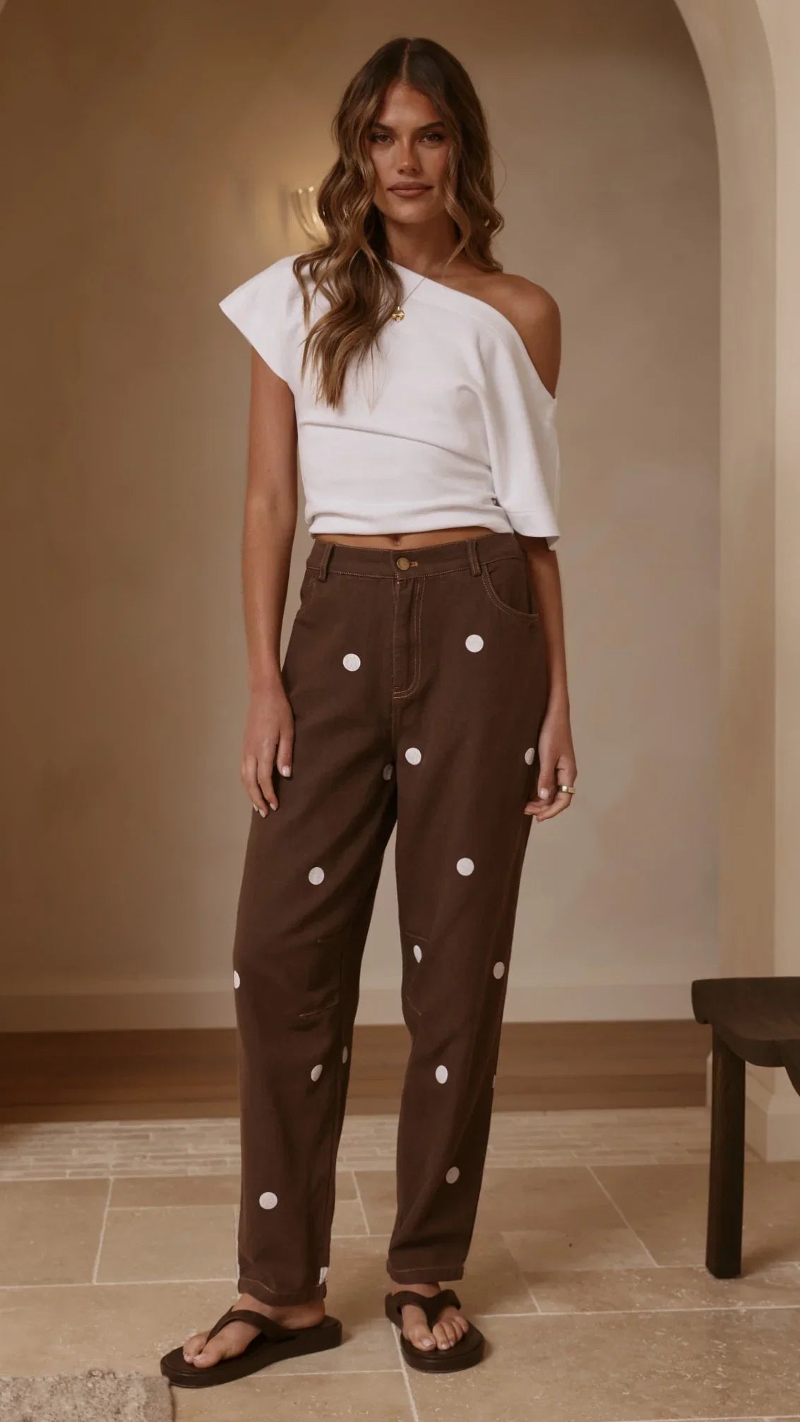 Cleora Barrel Jeans Chocolate Polka