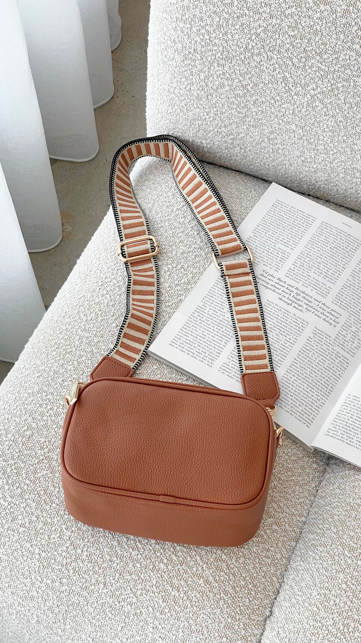 Bella Striped Webbing Camera Bag Tan