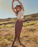 Rustic Outlaw Fringe Satin Jacquard Midi Skirt