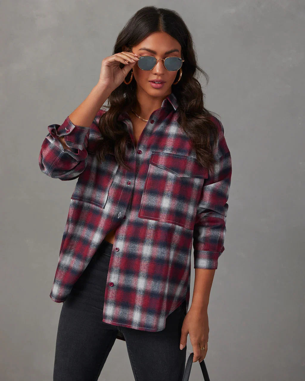 Petaluma Cotton Blend Plaid Button Down Top TEST Copy