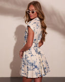 Coastal Calm Belted Tropical Print Mini Dress