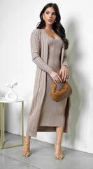 Fia Cardrigan Midi Dress Set Beige