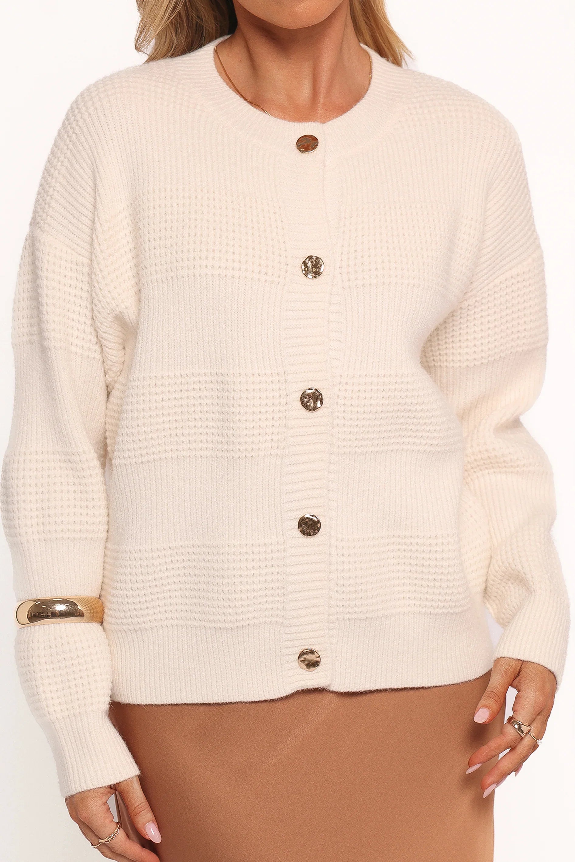 Verago Textured Stripe Cardigan Cream