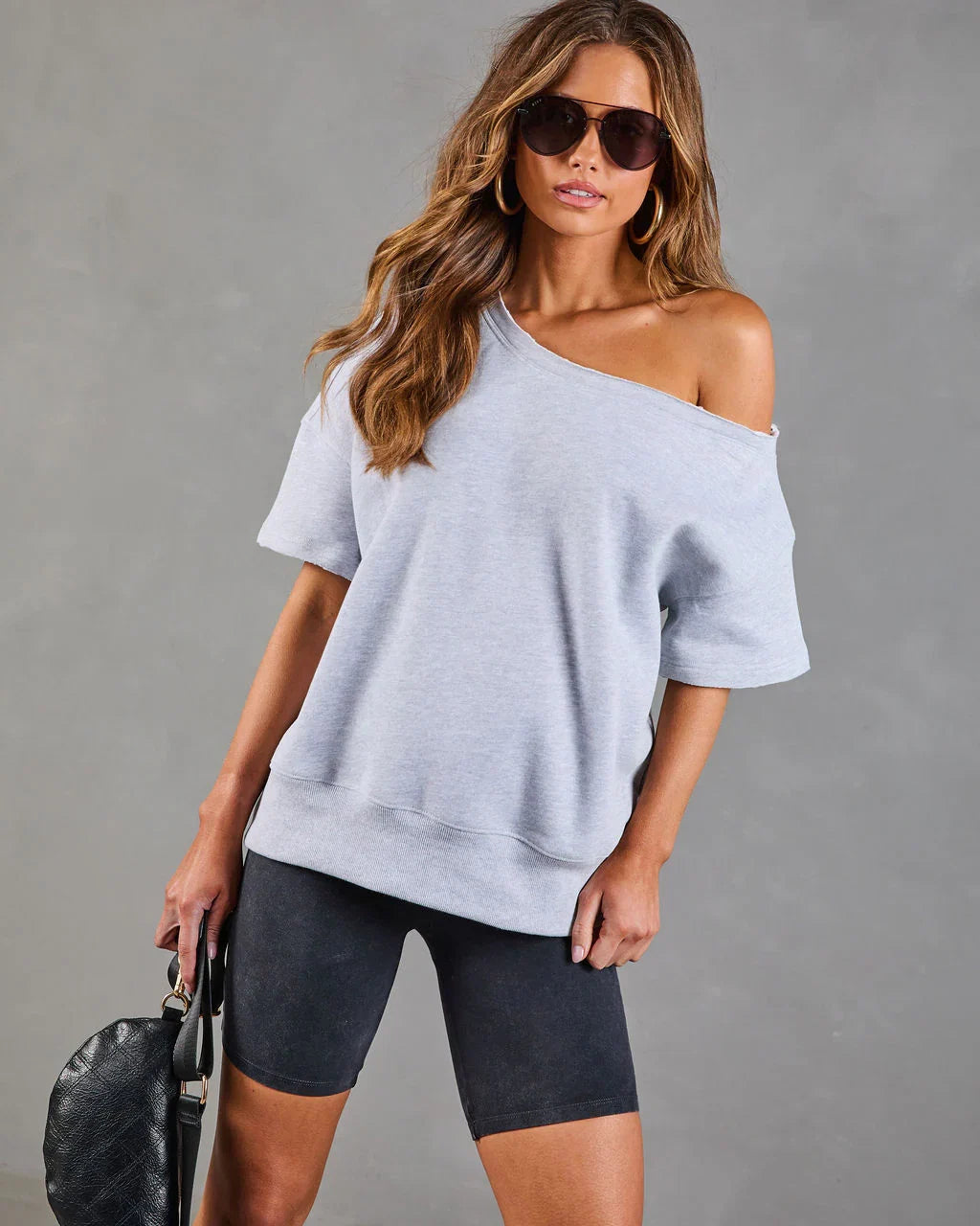 Empower Luxe Short Sleeve Off The Shoulder Sweatshirt