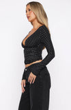 Clear As Day Long Sleeve Top Black White Polka Dot