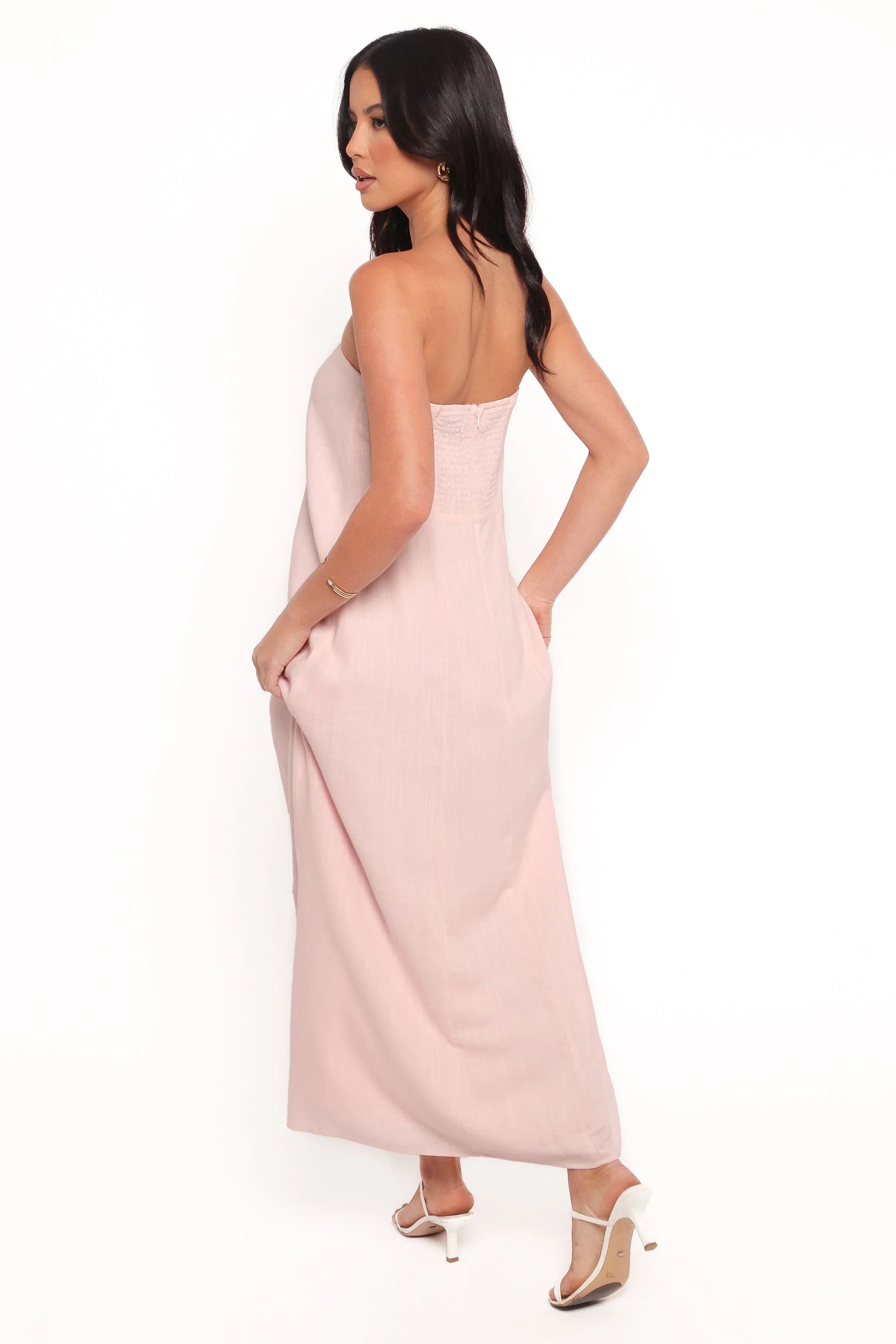 Bethany Strapless Midi Dress Rosewater