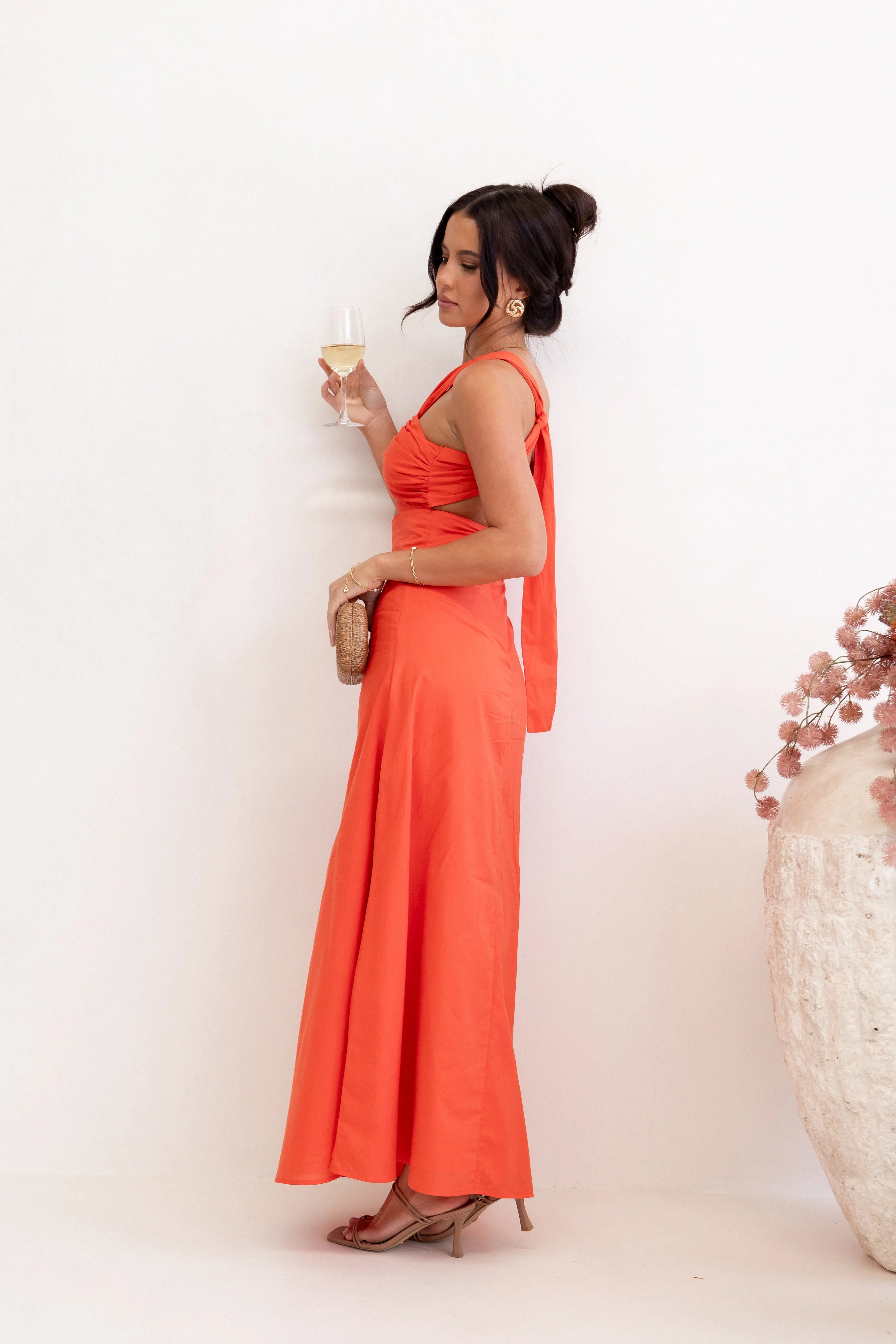 Luna One Shoulder Maxi Dress Tangerine