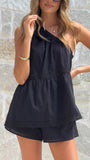 Lebeau One Shoulder Top and Shorts Set Black