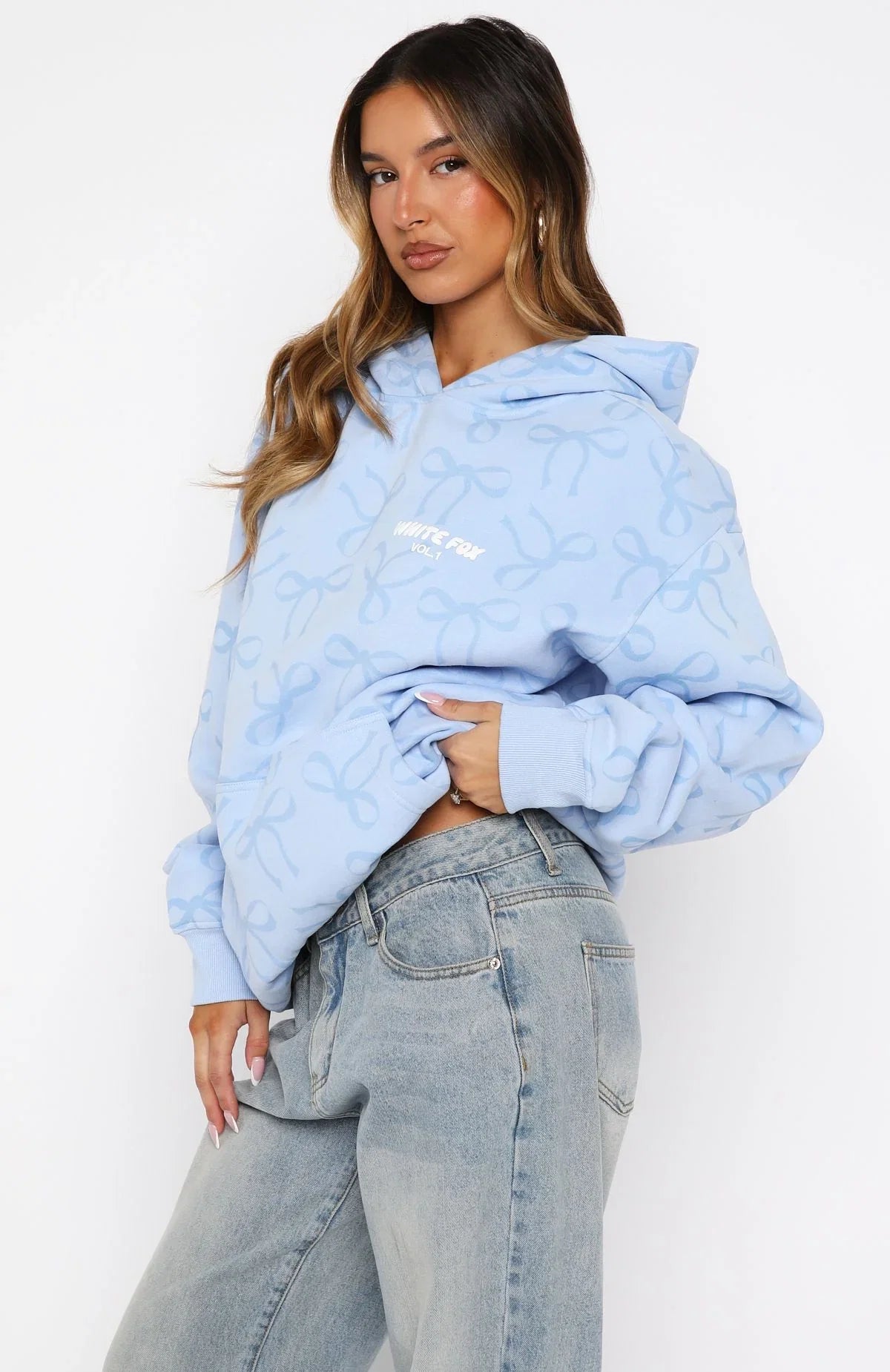 Vol 1 Oversized Printed Hoodie Blue Bow