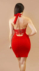 Cintara Knit Halter Neck Mini Dress Red