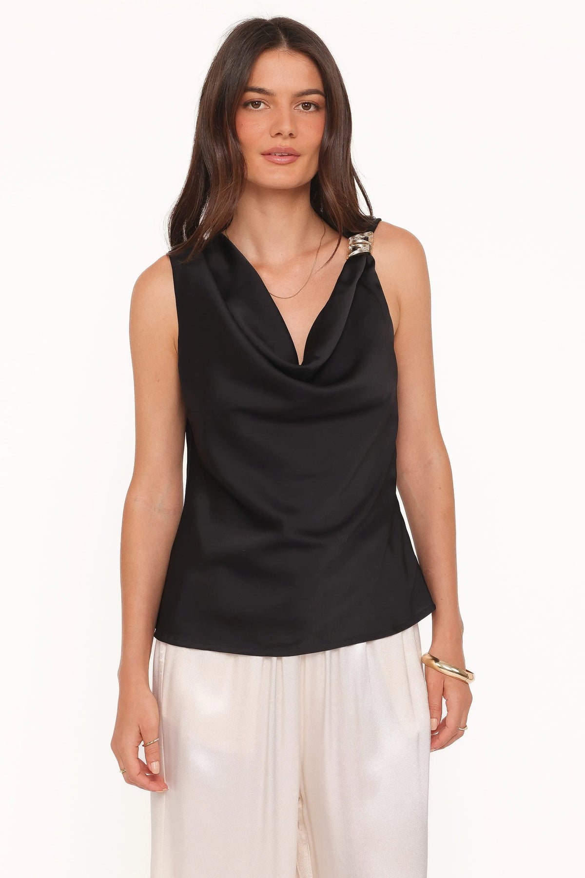 Serena Cowl Neck Top Black
