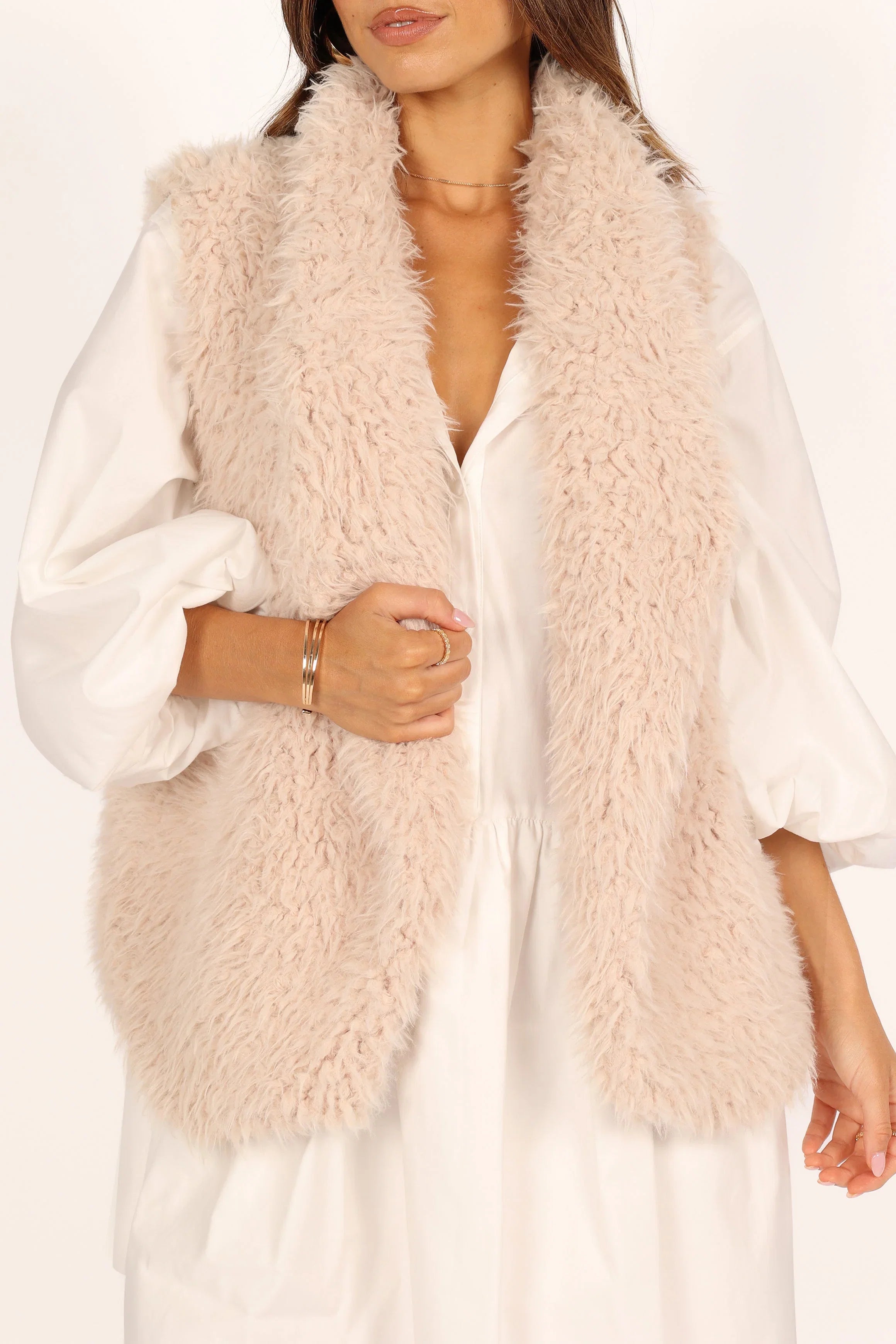 Chelsea Faux Fur Open Front Vest Eggshell