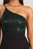 Xayne One Shoulder Sequin Midi Dress Black Emerald
