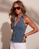 Alandrah Ruffle Collared Button Down Denim Top