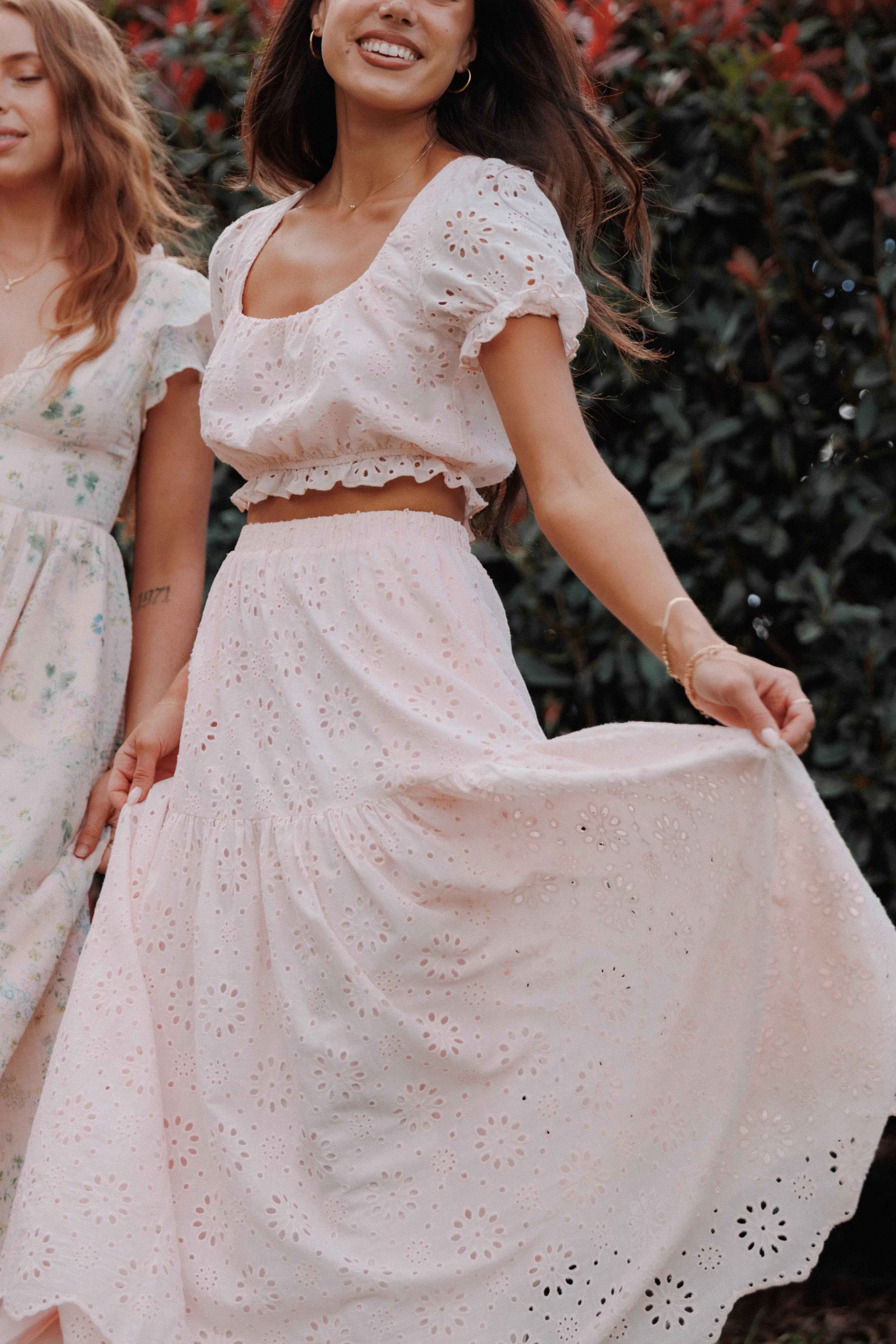 Angelina Skirt Set Pink Broiderie