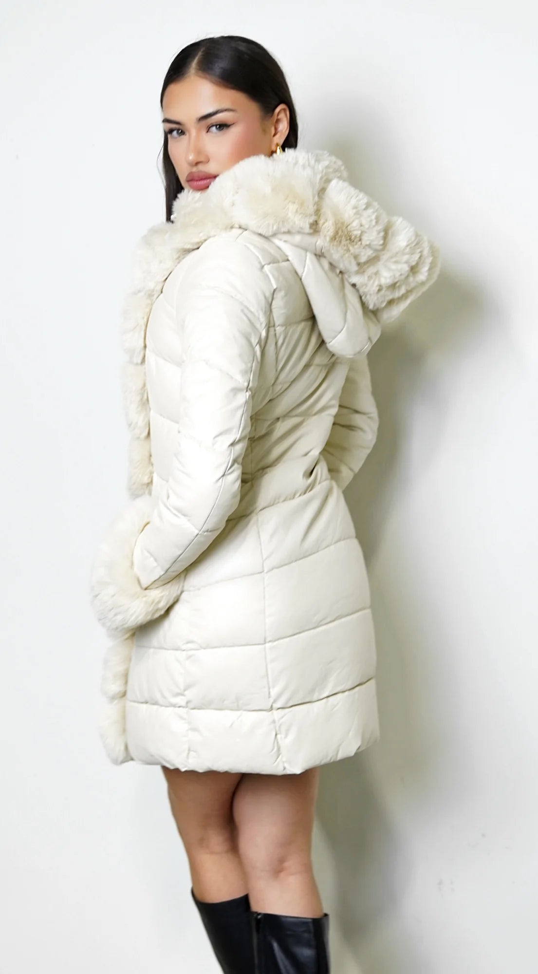 Glacier PU Puffer Fur Jacket Cream