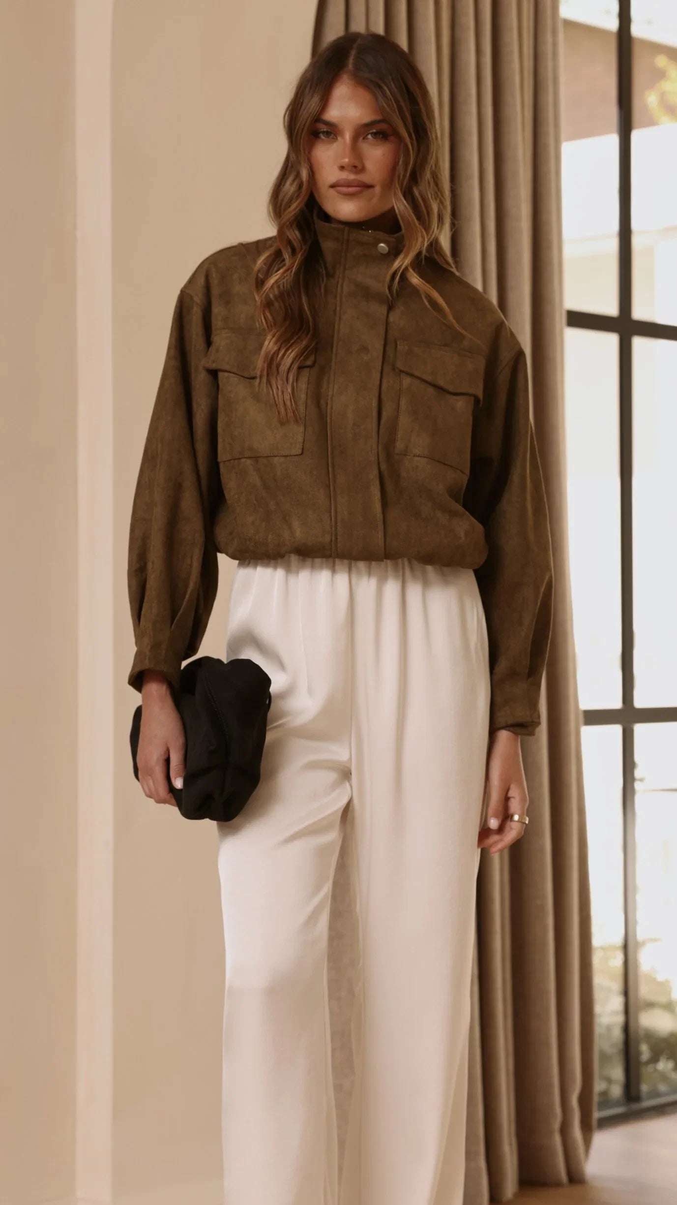 Josh Funnel Neck Jacket Khaki