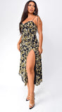 Nikkie Floral Print Side Slit Midi Dress Black
