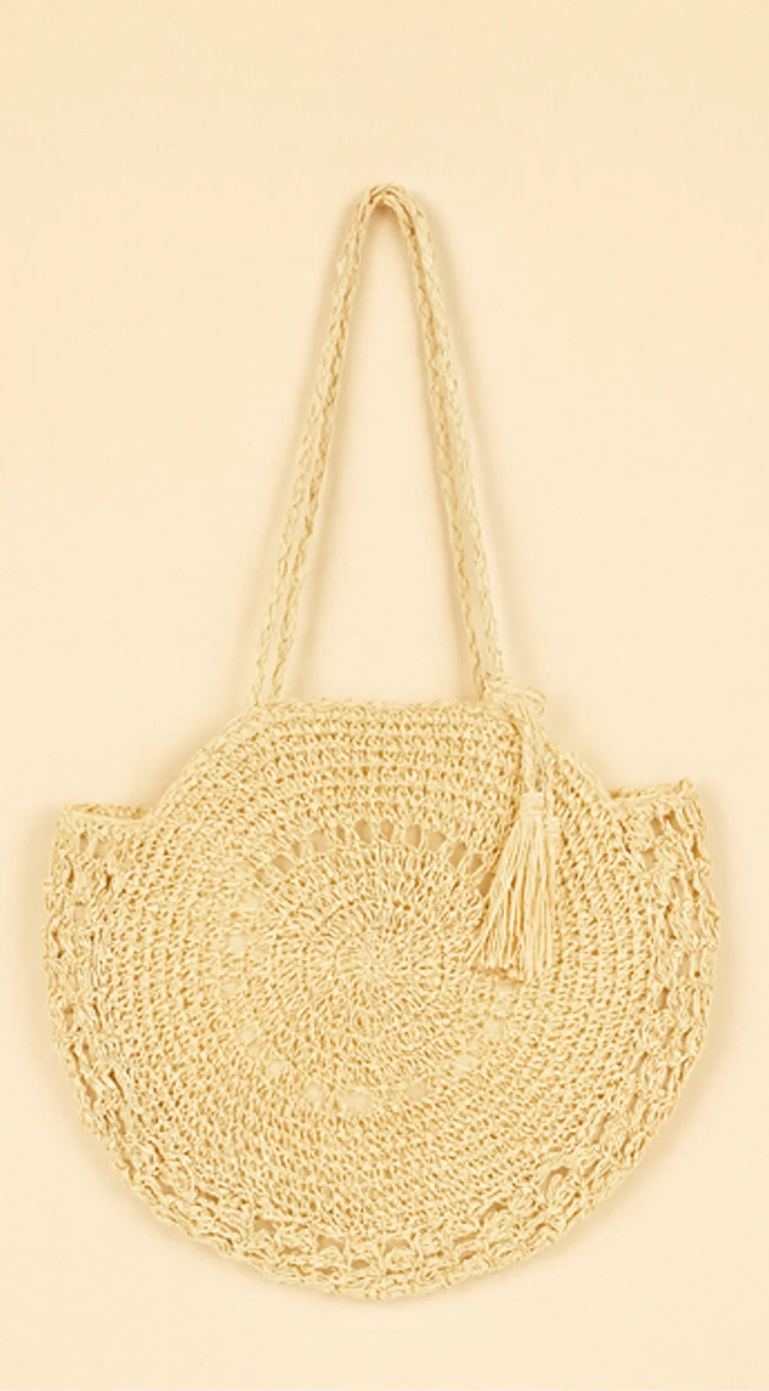 Circle Straw Summer Tote Bag Ivory