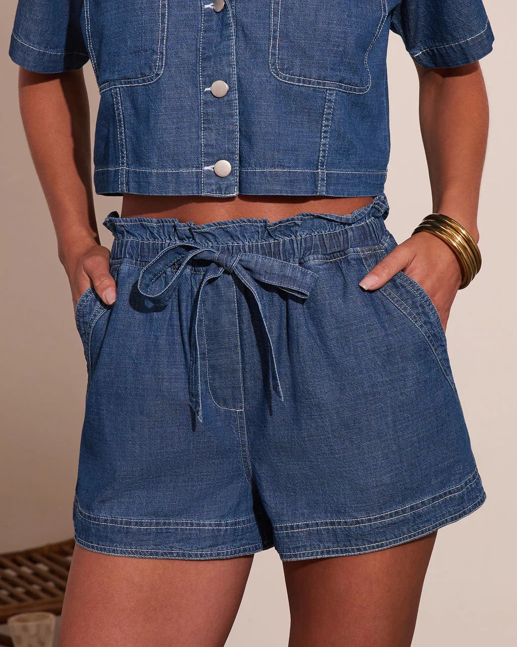 Kylah Paperbag Waist Tie Denim Shorts