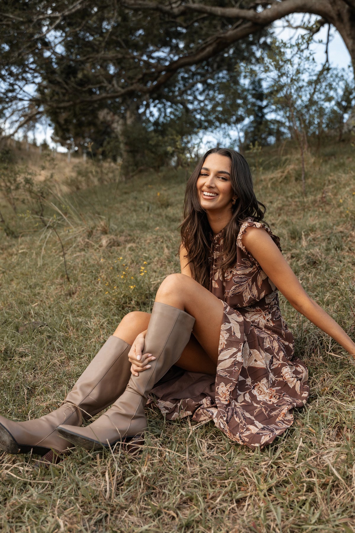 Delphine Maxi Dress Brown Floral